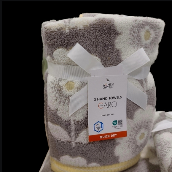 6pc Caro Home Daisy Flower Honey Gray Bath Hand Tip / Washcloth Towel Set NEW - Picture 2 of 10